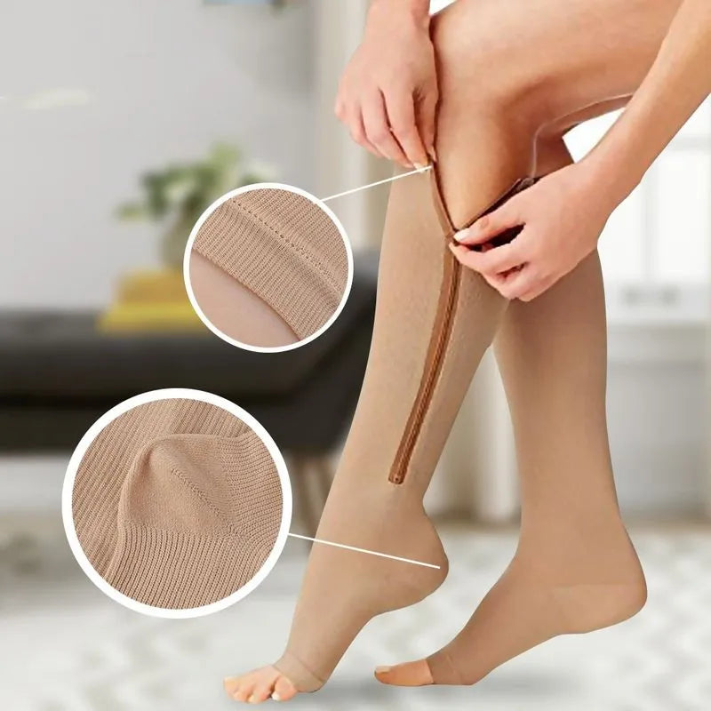 Medias De Compresión Zip Sox Beige Anti