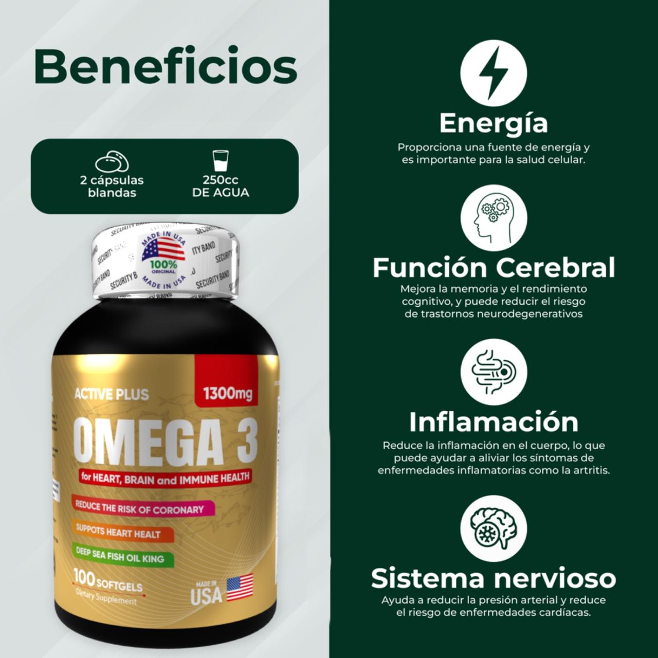 🧠 Omega 3 x 1300 mg Active Plus – Para tu Salud Cardiovascular, Cerebral e Inmunológica