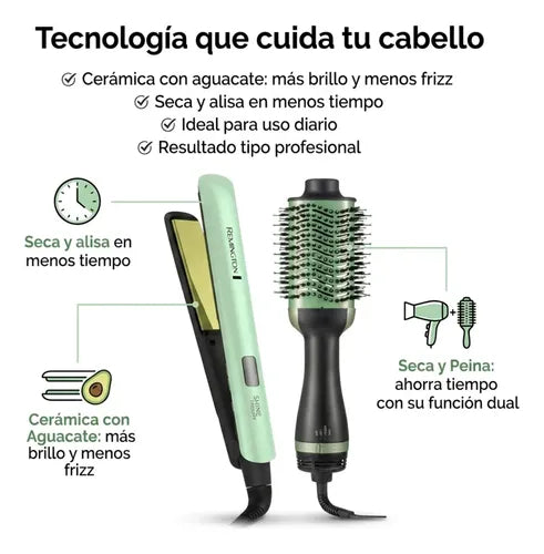 Plancha de Cabello y Cepillo secador Rem
