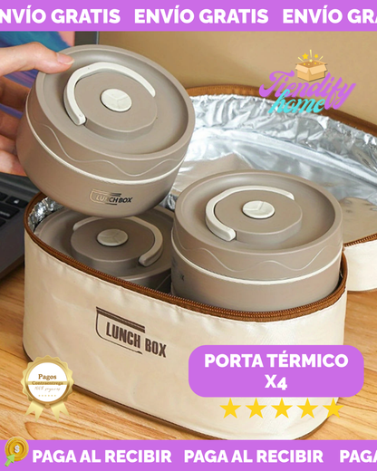 🥗Lonchera Portatil Porta Comida Térmica De 4 Piezas Con Estuche