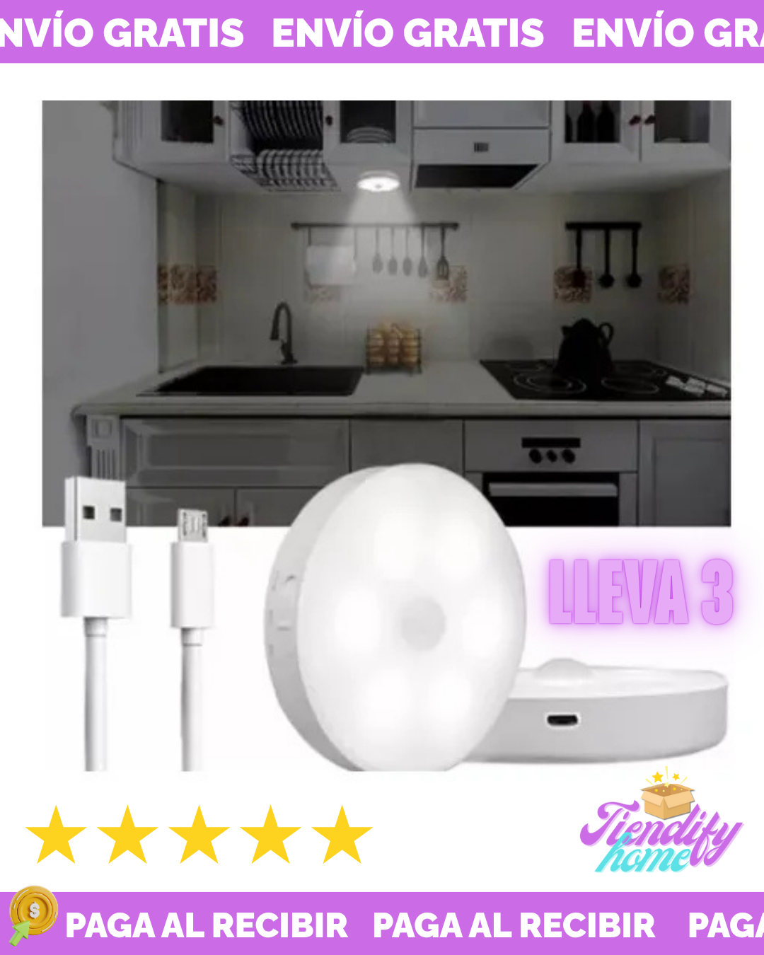 Luz Con Sensor De Movimiento Recargable