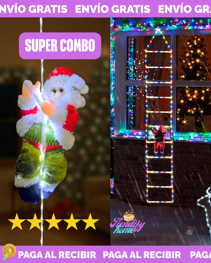 Papa Noel Escalador Decorativo Con Luces