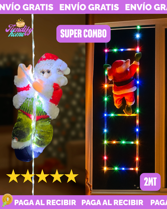 Papa Noel Escalador Decorativo Con Luces