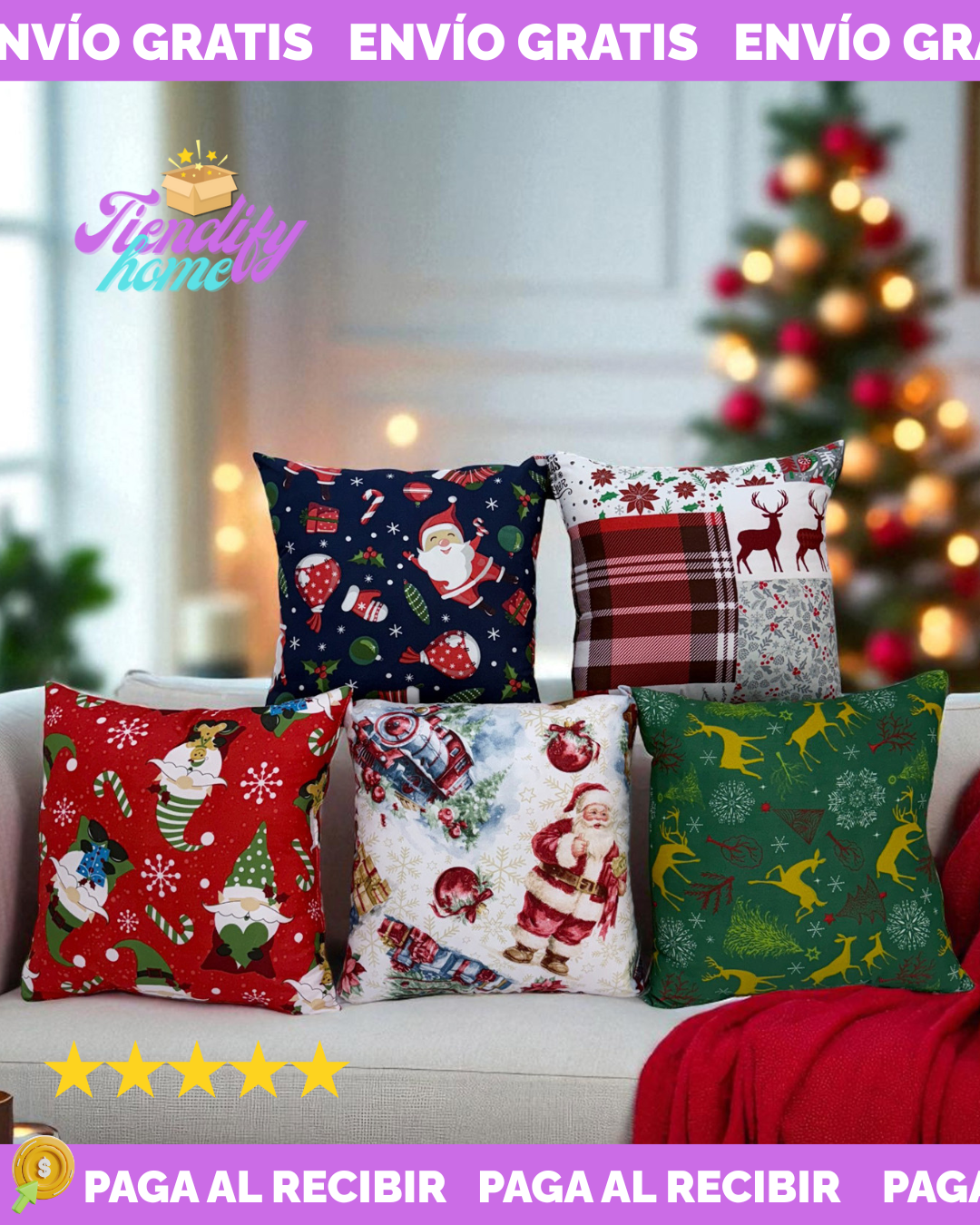 Set x 5 cojines de navidad
