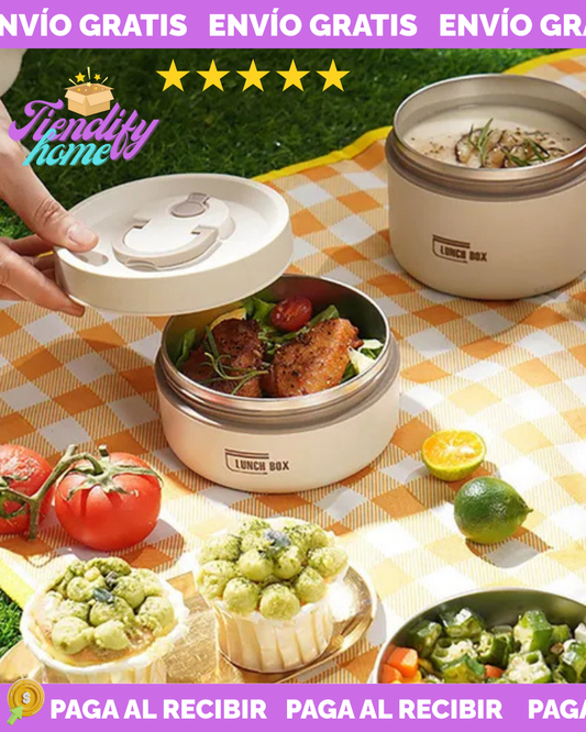 🥗Lonchera Portatil Porta Comida Térmica De 4 Piezas Con Estuche