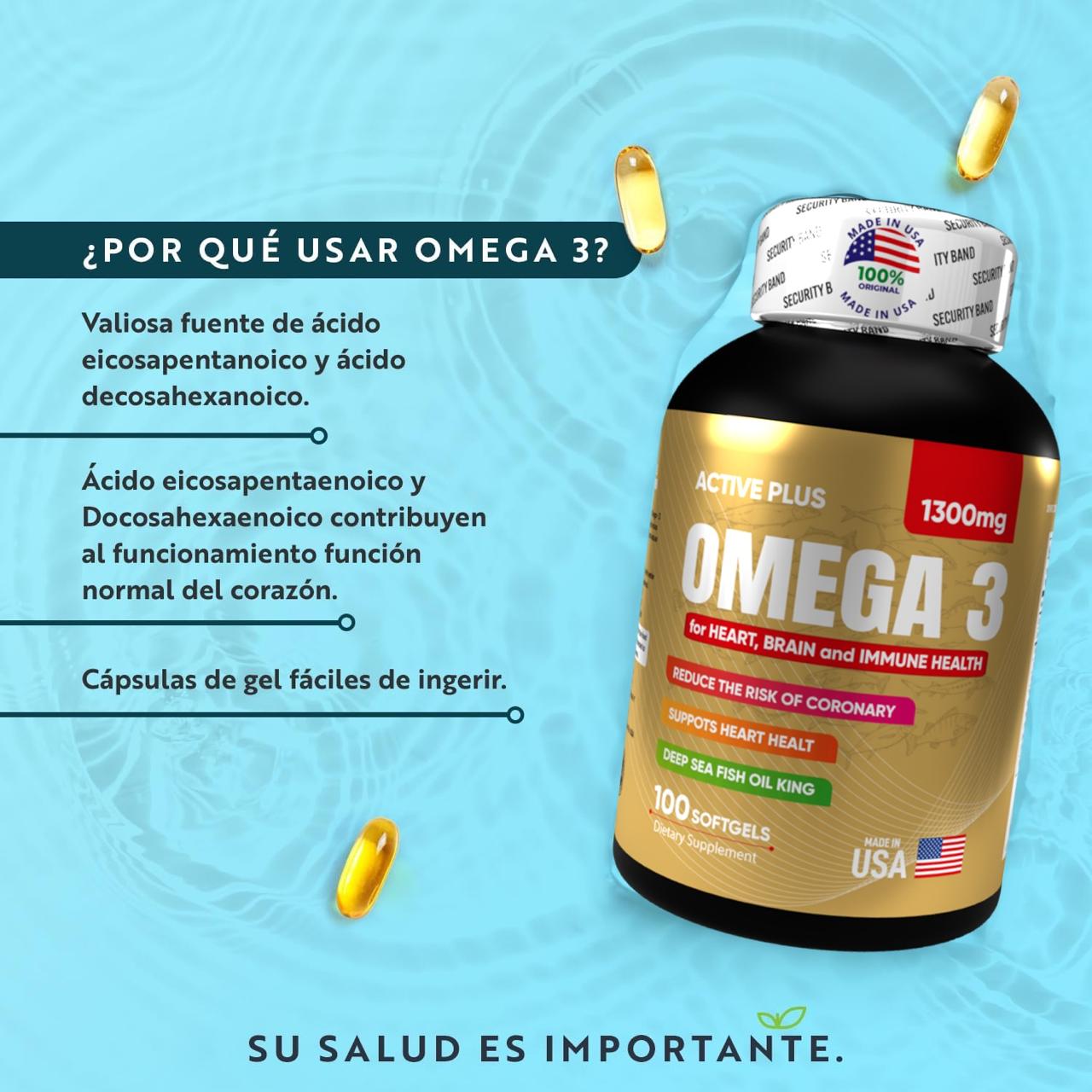 🧠 Omega 3 x 1300 mg Active Plus – Para tu Salud Cardiovascular, Cerebral e Inmunológica